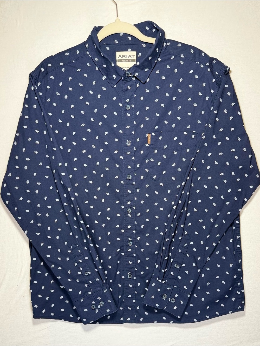 Ariat Navy Button-Up Shirt with White Paisley